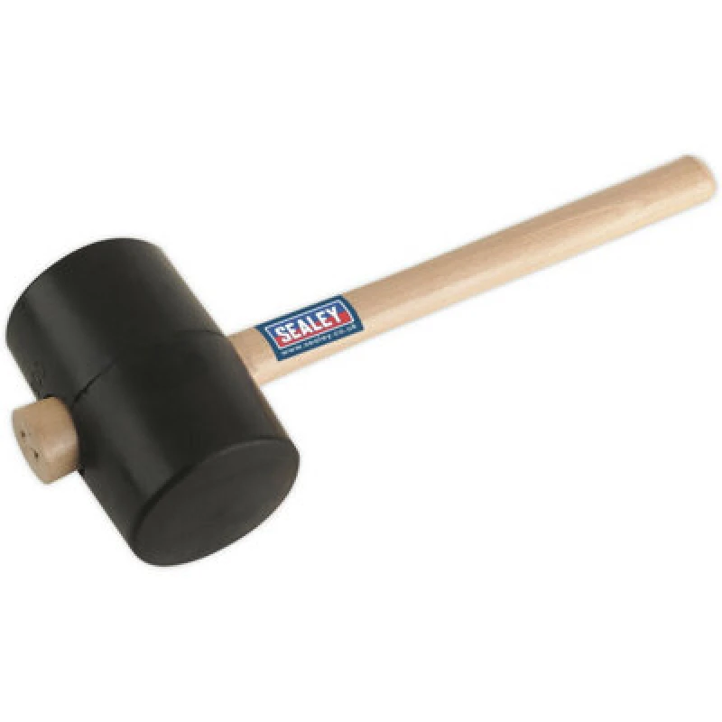 Image of Loops 2.5lb Black Rubber Mallet - Wooden Shaft Handle - General Purpose Hammer Black