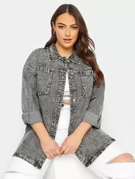 Image of Yours Denim Western Shacket - Grey, Size 18, Women