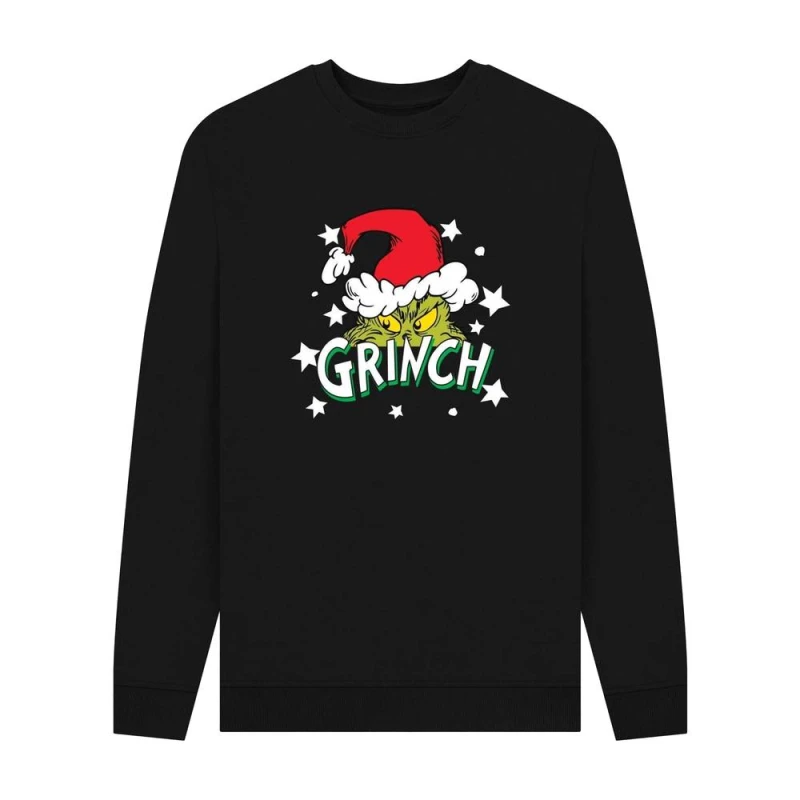 Image of The Grinch Mens Santa Hat Stars Sweatshirt in Black Size: Small Black Male S