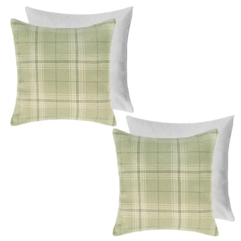 Image of OHS OHS 2 Pack Woven Check Filled Cushions Printed Soft in Light Green Size: 45cm x 45cm Light Green 45cm x 45cm Unisex 5027434197385