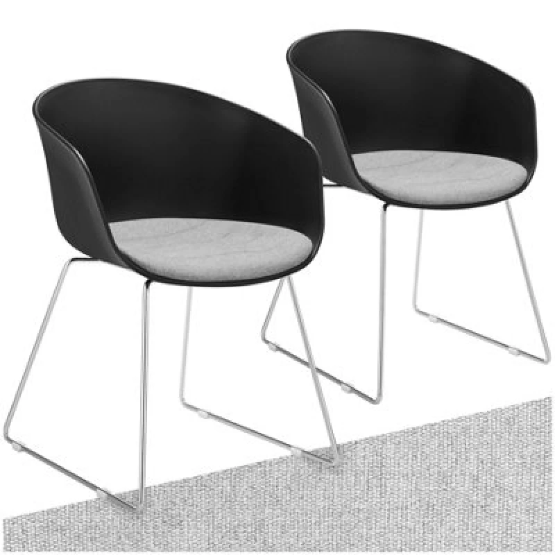 Image of Tectake Set Of 2 Dining Chair Logart - Plastic Seat, Padded, Continuous Arm And Backrest - Black/chrome