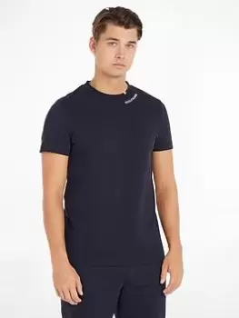 Image of Tommy Hilfiger Neck Logo Pique T-Shirt - Blue Size M, Men