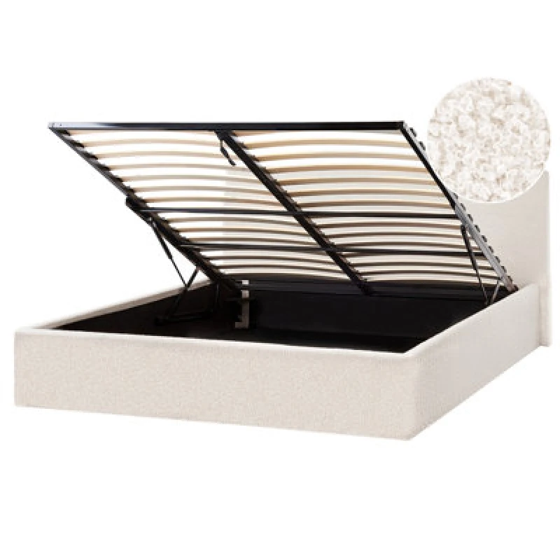 Image of Beliani Ottoman Bed Boucle Orbey 160 X 200 Cm (Eu King Size) Off-White