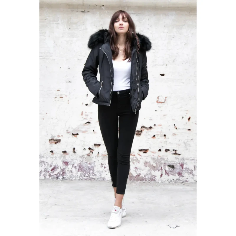 Image of Sixth June Zipped fur jacket For Her Sixth June Noir Female L