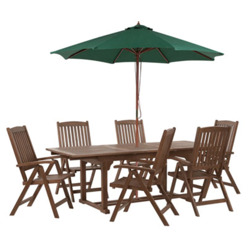 Image of Beliani Garden Dining Set 6 Seater Amantea With Parasol Acacia Wood Green