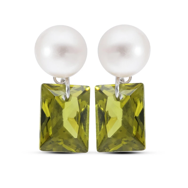 Image of Be You Sterling Silver Pearl & Green CZ Drop Earring Slver female One Size