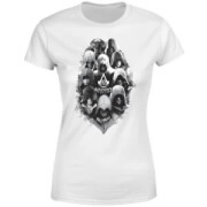 Image of Assassins Creed Greyscale Hooded Faces Womens T-Shirt - White - S
