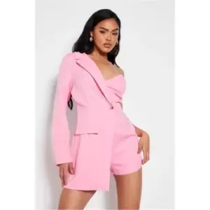 Image of I Saw It First Pink One Shoulder Asymetric Blazer Playsuit - Pink
