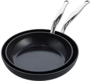 Image of GREENPAN Barcelona Pro CC005336-001 2 Piece Non-stick Frying Pan Set - Black & Silver