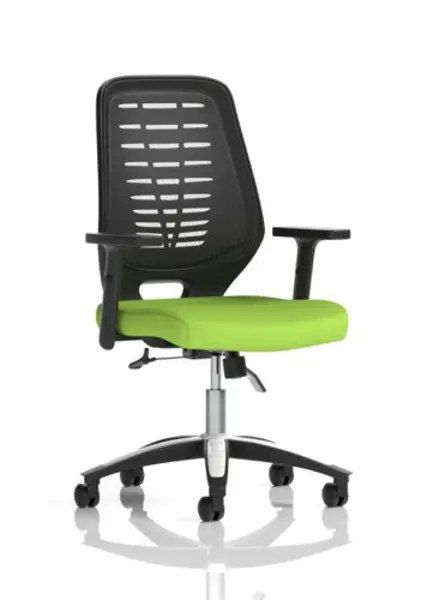 Image of Relay Relay Task Operator Chair Bespoke Colour Black Back Myrrh Green With Height Adjustable Arms KCUP2066
