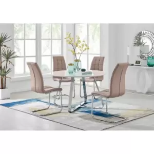 Image of Furniture Box Santorini White Round Dining Table and 4 Cappuccino Murano Chairs
