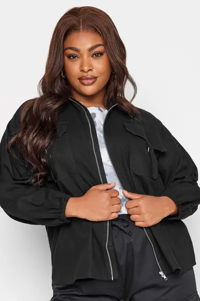 Image of Yours Utility Bomber Jacket - Black Size 30-32, Women