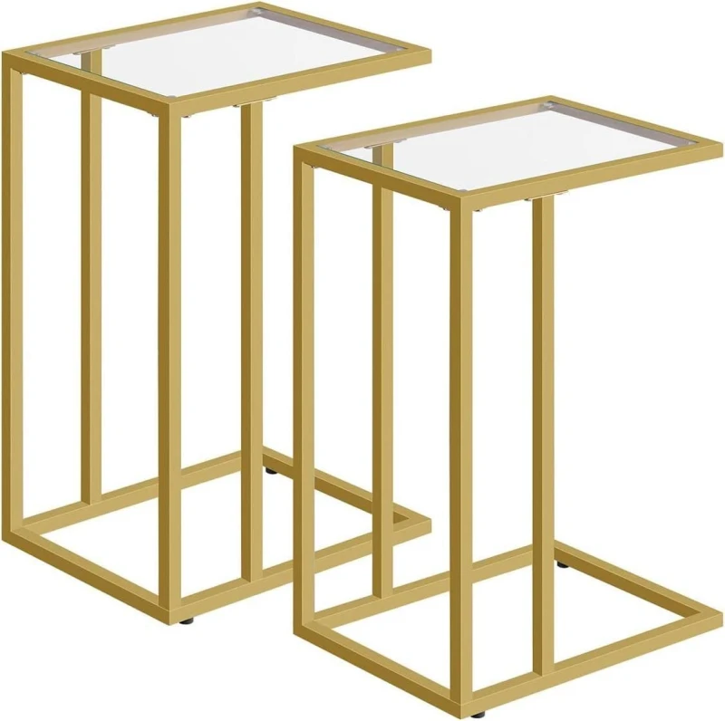 Image of Rafaelo Mobilia Set of 2 Tempered Glass Sofa Side Table in Gold Gold Unisex