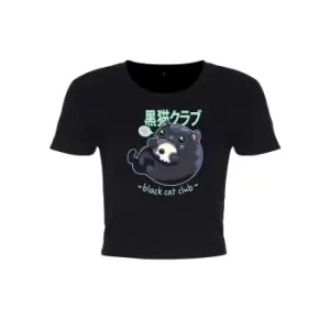 Image of Kawaii Coven Womens/Ladies Black Cat Club Crop Top (M) (Black/Mint Green)