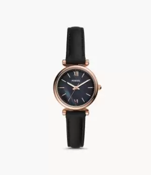 Image of Fossil Women Carlie Mini Three-Hand Black Leather Watch