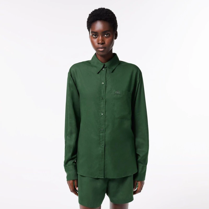 Image of Lacoste Flowing Oversized Lyocell Shirt Green female 8