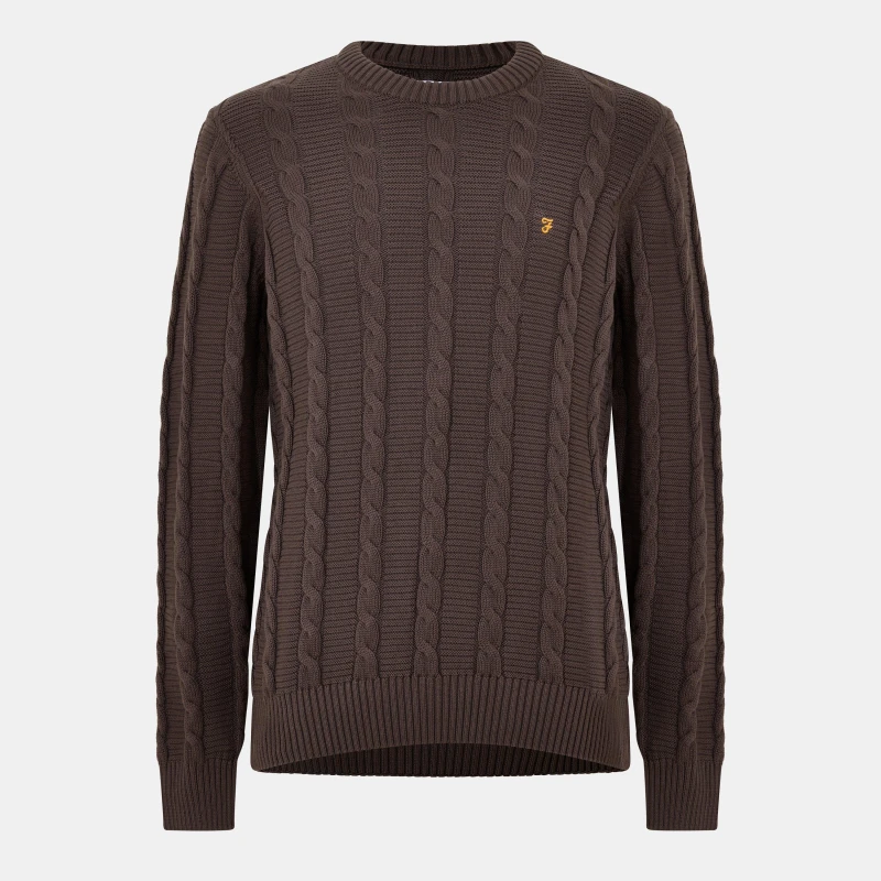 Image of Farah Mens Mendon Cable Crew Neck Jumper Farah Choc male Small