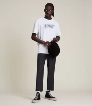Image of AllSaints Mens Shadow Stamp Crew T-Shirt, Optic White, Size: L