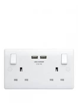 Image of British General White Double Switched Socket With X2 USB Sockets 3.1A