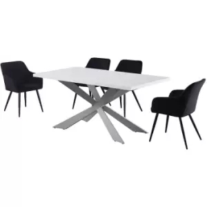 Image of 5 Pieces Life Interiors Camden Duke Dining Set - a White Rectangular Dining Table and Set of 4 Black Dining Chairs - Black