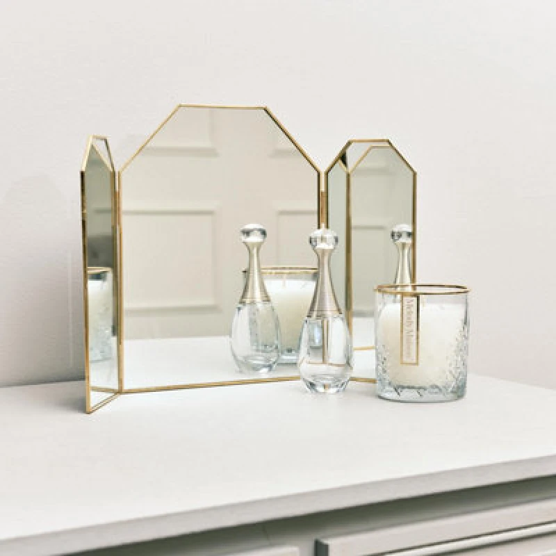 Image of Melody Maison Small Gold Triple Dressing Table Mirror 41cm X 25.5cm Metallic Gold