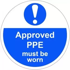 Image of Approved PPE Must Be Worn Floor Graphic adheres to most smooth clean