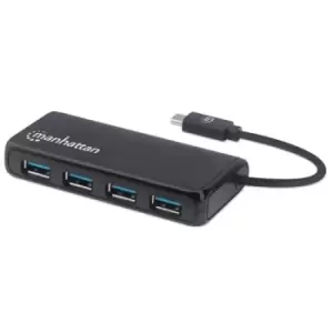 Image of Manhattan USB-C Dock/Hub Ports (4): USB-A (x4) 5 Gbps (USB 3.2 Gen1 aka USB 3.0) External Power Supply Not Needed Equivalent to Startech HB30CM4AB Sup