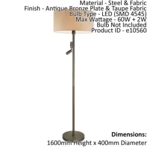 Image of Floor Lamp Light Antique Bronze & Taupe Fabric 60W E27 & 2W LED Base & shade