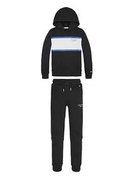 Image of Calvin Klein Jeans Boys 2 Piece Stack Logo Colour Block Jog Set - Black Size Age: 8 Years