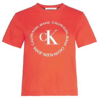 Image of Calvin Klein Jeans Round Logo T Shirt - Fiery Red