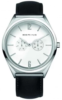 Image of Bering Classic Unisex Black Leather Strap White Dial Watch