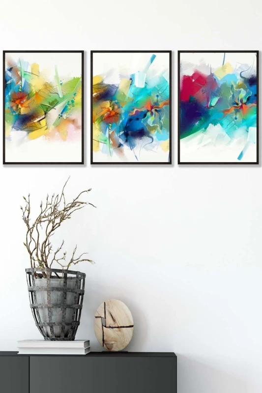 Image of ARTZE Abstract Colourful Pink Blue Yellow Mixed Media Fractal Framed Wall Art - Medium in Black Size: W45cm x H62cm x D20mm Black Unisex W45cm x