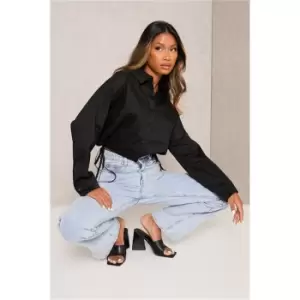 Image of I Saw It First Black Crop Tie Detail Shirt - Black