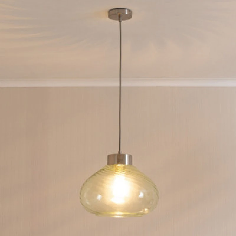 Image of ValueLights ValueLights Corinne Twill Spiral Green Glass Chrome Capped Ceiling Pendant Light in Light Green Light Green One Size Unisex 5059406062834