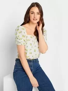 Image of Long Tall Sally Lemon Print Linen Top - White, Size 14, Women