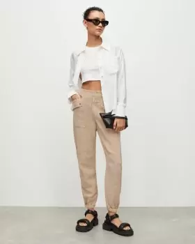 Image of AllSaints Val High-Rise Cargo Linen Blend Trousers