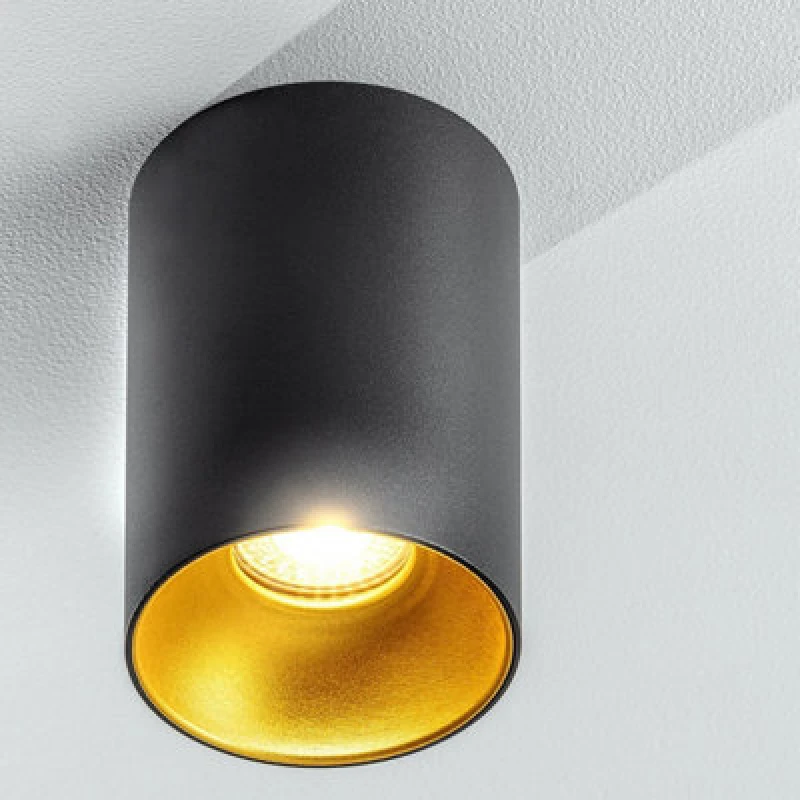 Image of CGC Lighting 'Sandra' Black Cylinder Ceiling Spotlight With Gold Inner Reflector Black unisex