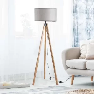 Image of Rubber Wood Tripod Floor Lamp, none