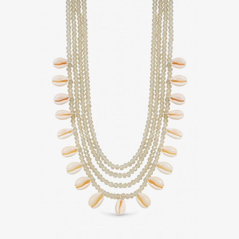 Image of Mood Silver Plated Shell and Bead Multirow Necklace Silver female One Size