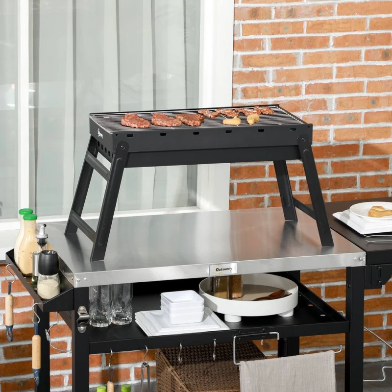 Image of Outsunny Portable Charcoal Grill with Pull-Out Charcoal Basin, Black 846-127V01BK