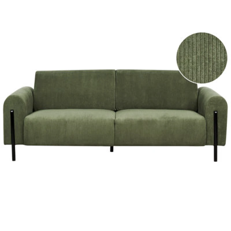 Image of Beliani Sofa 3 Seater Askim Corduroy Olive Green