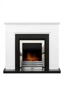 Image of Adam Fires & Fireplaces Greenwich Fireplace In White and Black With Eclipse Chrome Electric Fire