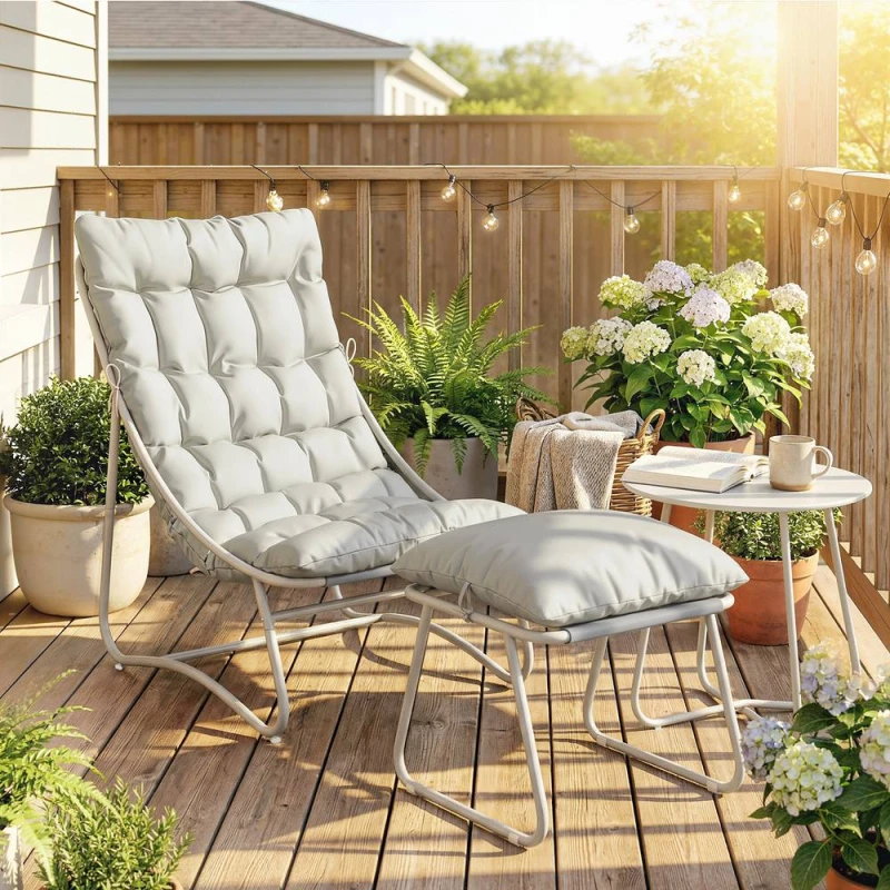 Image of OUTSUNNY 3 Piece Bistro Set, Outdoor Table & Chair Set with Footstool in Light Grey Light Grey Unisex