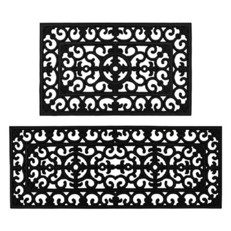 Image of JVL JVL Lexi Wrought Iron Effect Rubber Door Mat and Patio Mat Set Black