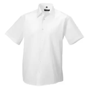 Image of Russell Collection Mens Short Sleeve Tailored Ultimate Non-Iron Shirt (17inch) (White)