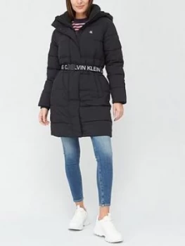 Image of Calvin Klein Jeans Waisted Logo Longline Padded Coat - Black