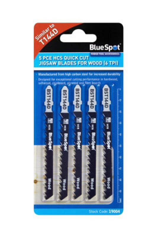 Image of Blue SPOT TOOLS BlueSpot 5pc Jigsaw Blade Set t Shank Clean Fast Cut Blades For Wood 6 tpi 19004