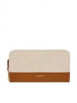 Image of Accessorize Linen And Pu Large Zip Around Purse - Tan