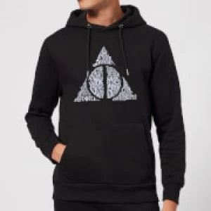 Image of Harry Potter Deathly Hallows Text Hoodie - Black - M