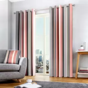 Image of Whitworth Stripe Eyelet Lined Curtains, Blush, 66 x 54" - Fusion